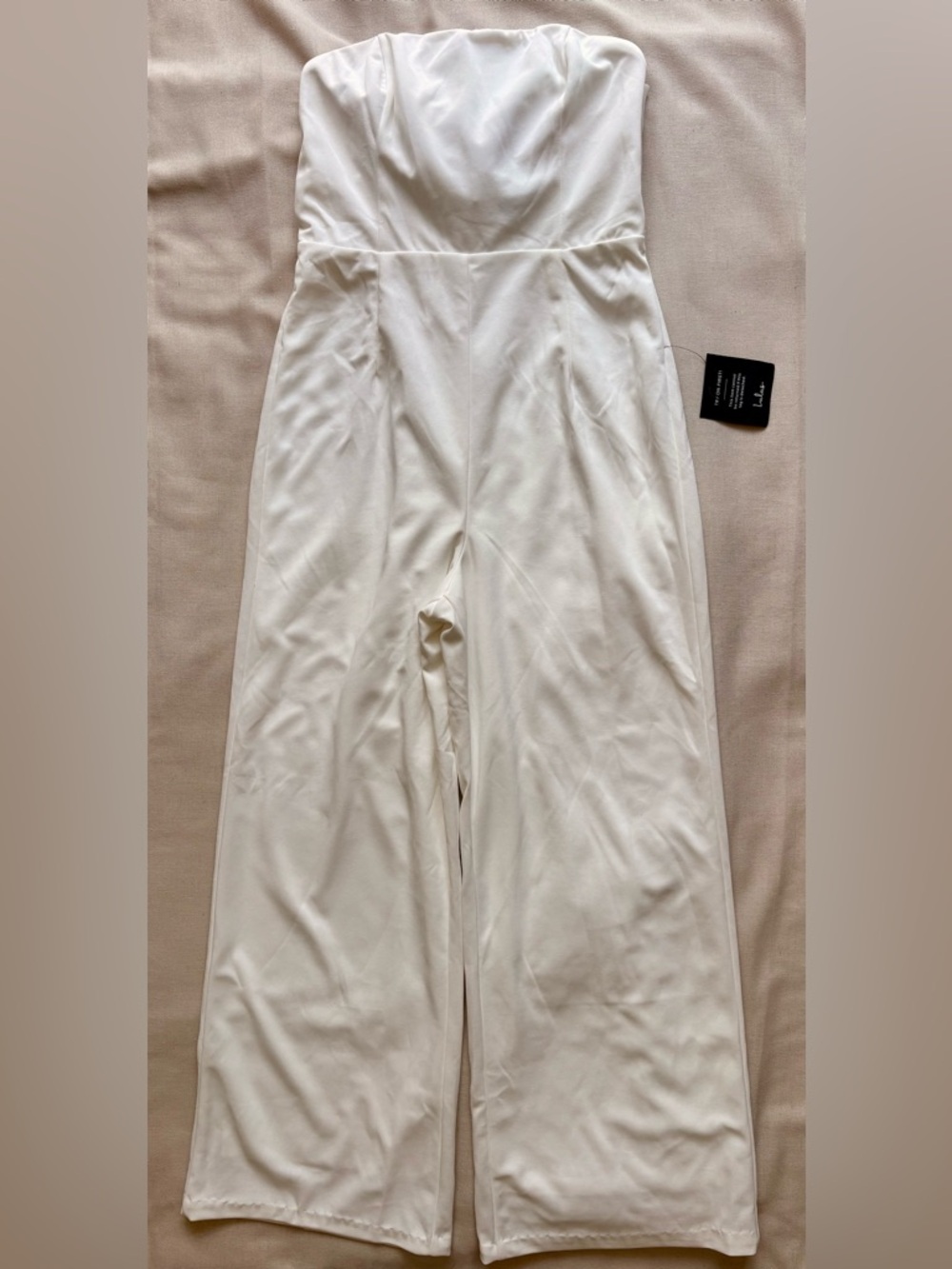 Lulus Marvelous Glow White Strapless Pearl Tie-Back Jumpsuit